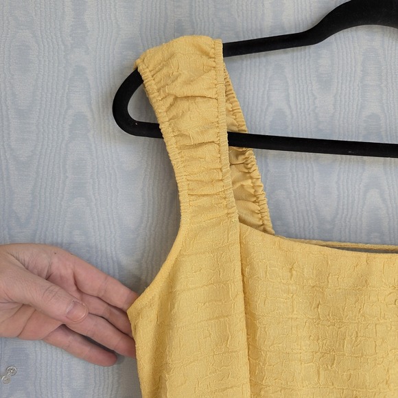 NWT ASTR The Label Medium Crinkle Maxi Dress Yellow Corset Lace Up Back Cottage - Picture 3 of 11